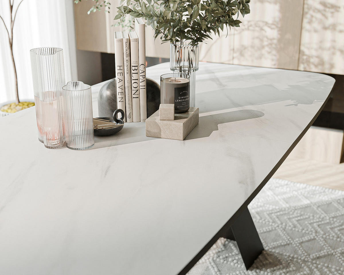 AUSZIEHTISCH ZENITH 180/90/76 cm mit Metallgestell, Schwarz / Bianco - Perlmutt/Schwarz, Holzwerkstoff/Metall (90/180/76cm) - Idohome