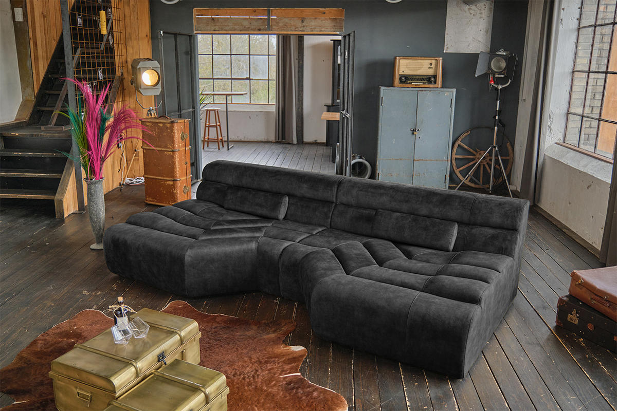 BIG SOFA MIT KISSEN TARA Anthrazit Velvet - Anthrazit, Textil (286/76/143cm) - KAWOLA