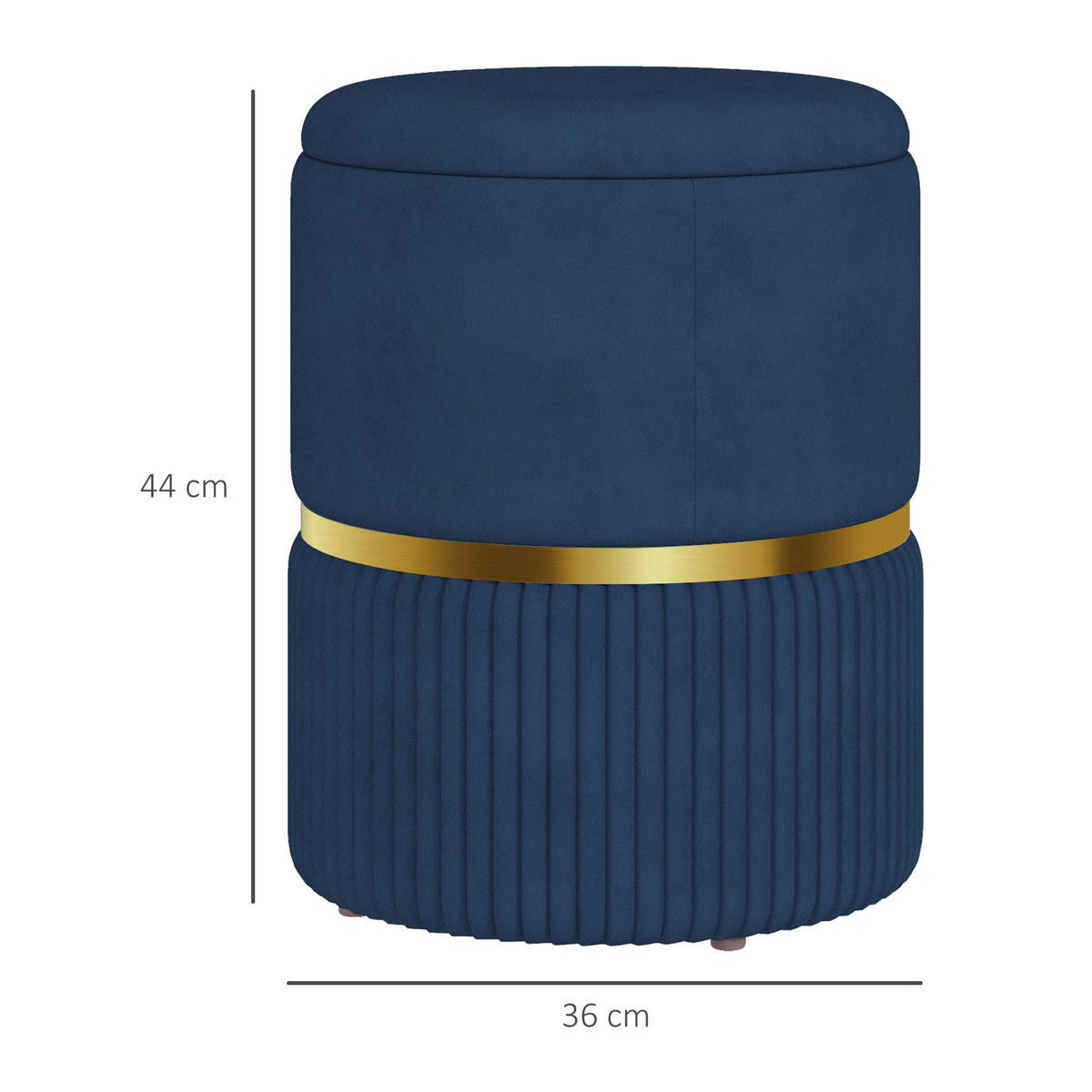 POUF DE-16385 mit Stauraum und Rippenvelours Blau - Blau, Textil (36/44/36cm) - ComfortXL