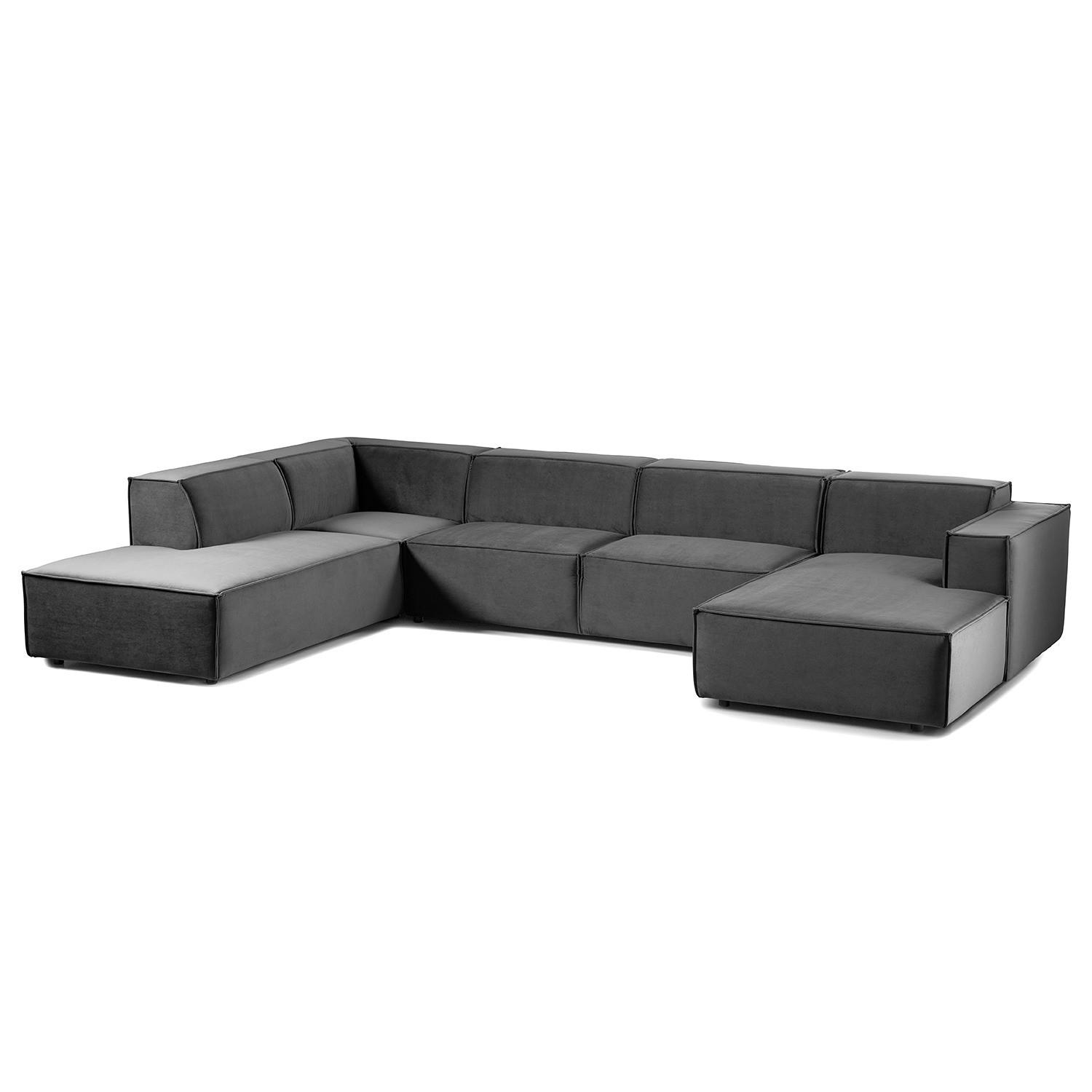 WOHNLANDSCHAFT mit Longchair & Ottomane - Schwarz/Grau, Kunststoff/Textil (369/70/234cm) - home24