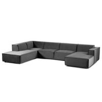 WOHNLANDSCHAFT mit Longchair & Ottomane - Schwarz/Grau, Kunststoff/Textil (369/70/234cm) - home24