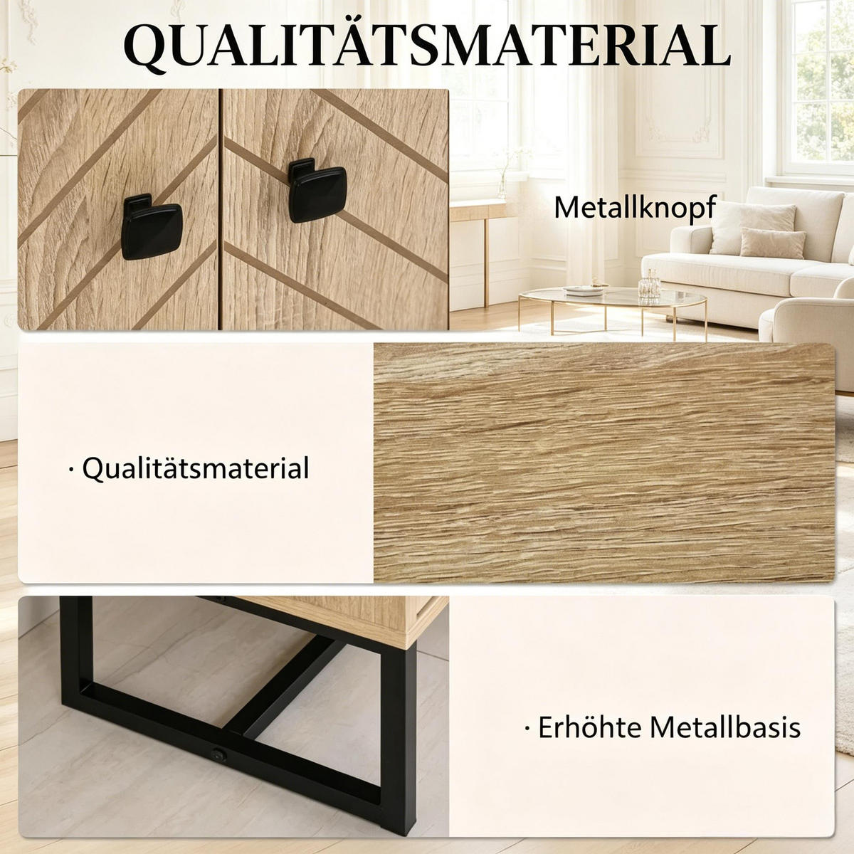SIDEBOARD DE-38083 80/29,5/80 cm mit verstellbaren Regalen Naturholz - Naturfarben, Holzwerkstoff (80/80/29.5cm) - ComfortXL