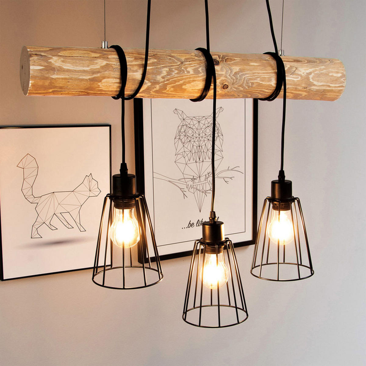 HÄNGELEUCHTE Holzoptik Braun Metall Drahtgeflecht - Braun, Holz (70/14/150cm)