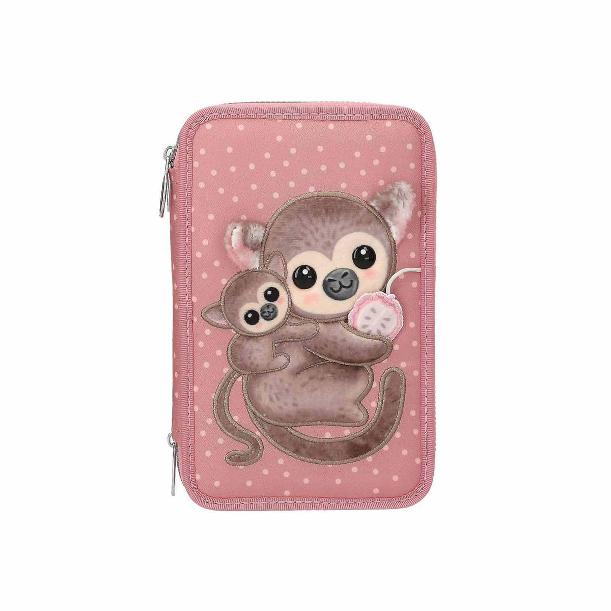 3-FACH FEDERTASCHE MIT AFFEN-APPLIKATION JUICY INKL. STIFTE TOPModel altrosa 7,5 x 13 x 20 cm - Altrosa, Kunststoff (13/20/7.5cm) - Depesche Germany