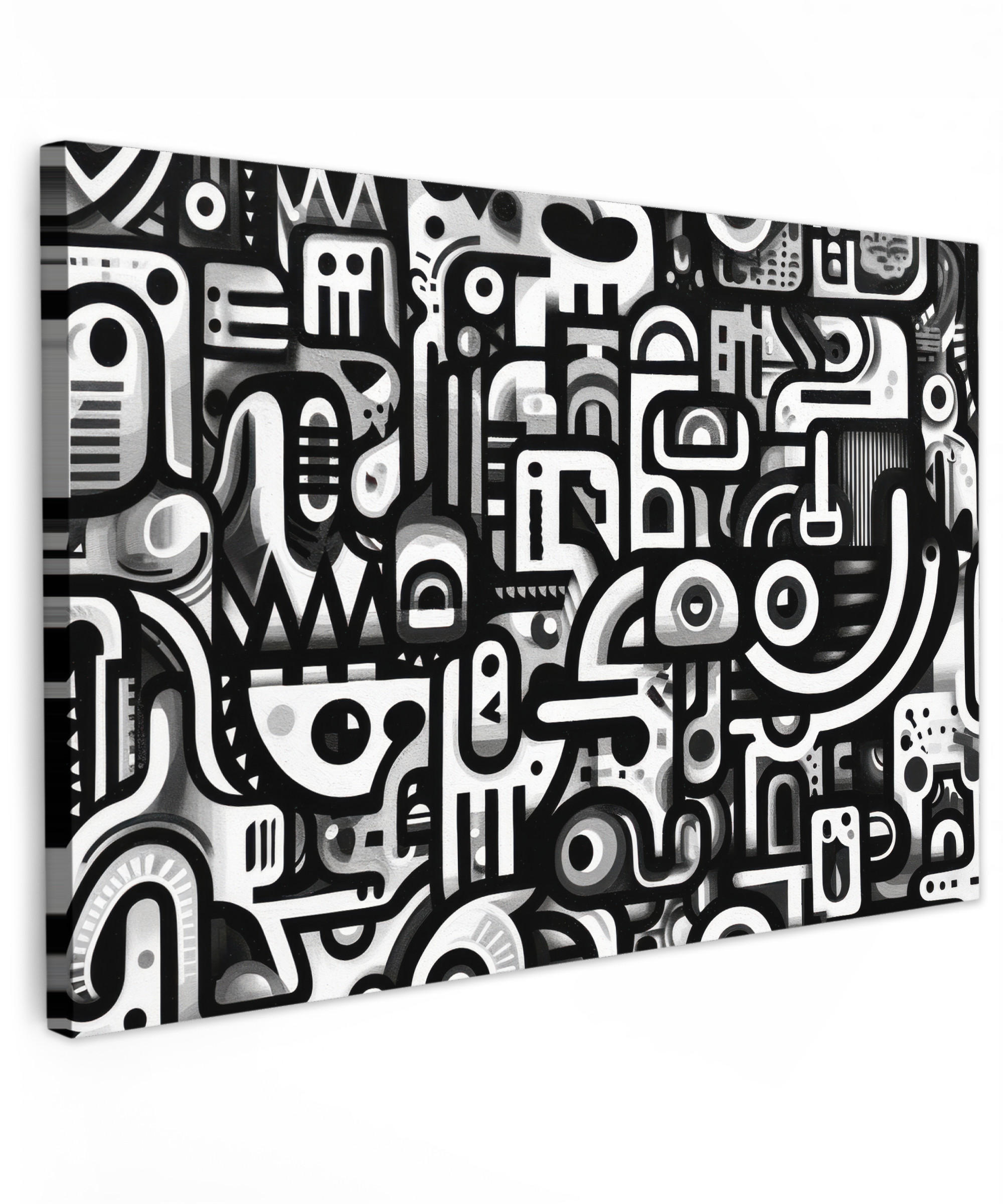 LEINWANDBILD Symbole - Abstrakt - Grafik - Schwarz Wohnzimmer Groß 120x80 cm - Schwarz, Textil (120/80cm) - MuchoWow