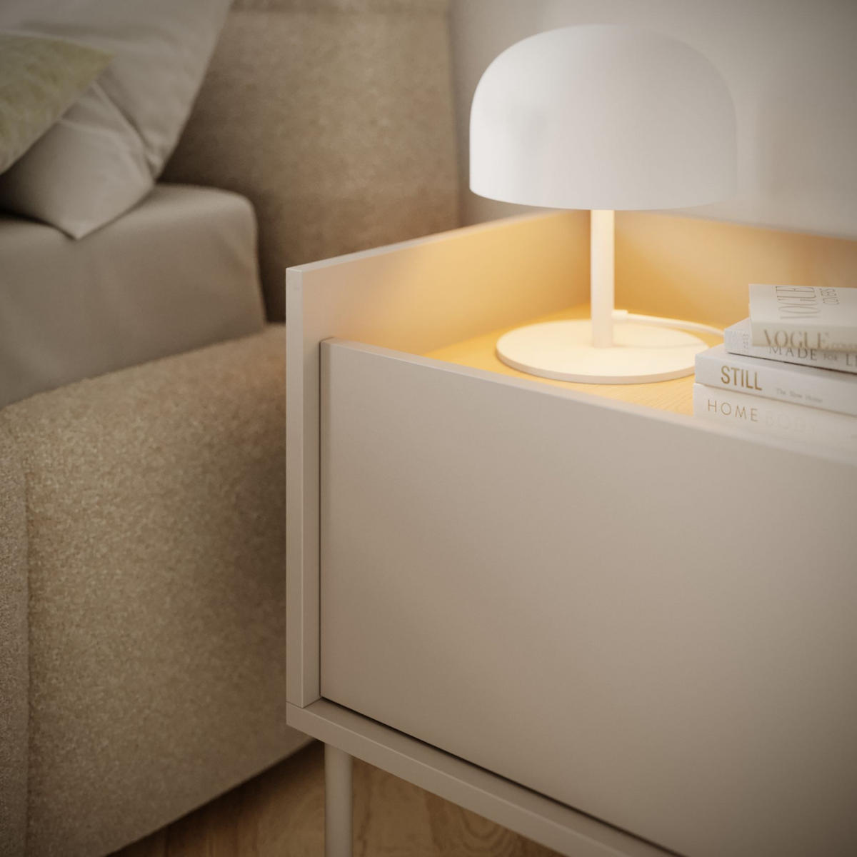 NACHTTISCH Tovi Kaschmirgrau / Holzoptik Eiche 50 cm - Kaschmir, Holzwerkstoff/Metall (48.2/48.5/36.4cm) - Selsey