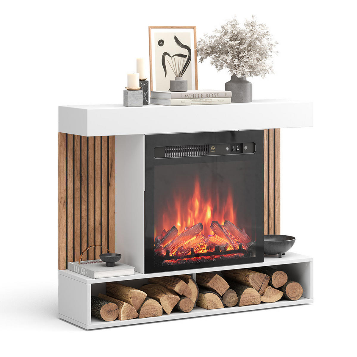 ELEKTROKAMIN Lynea Weiß 100 cm mit realistischem Flammeneffekt und Heizung 1800W - Weiß, Holzwerkstoff (100/80/25cm) - Vicco