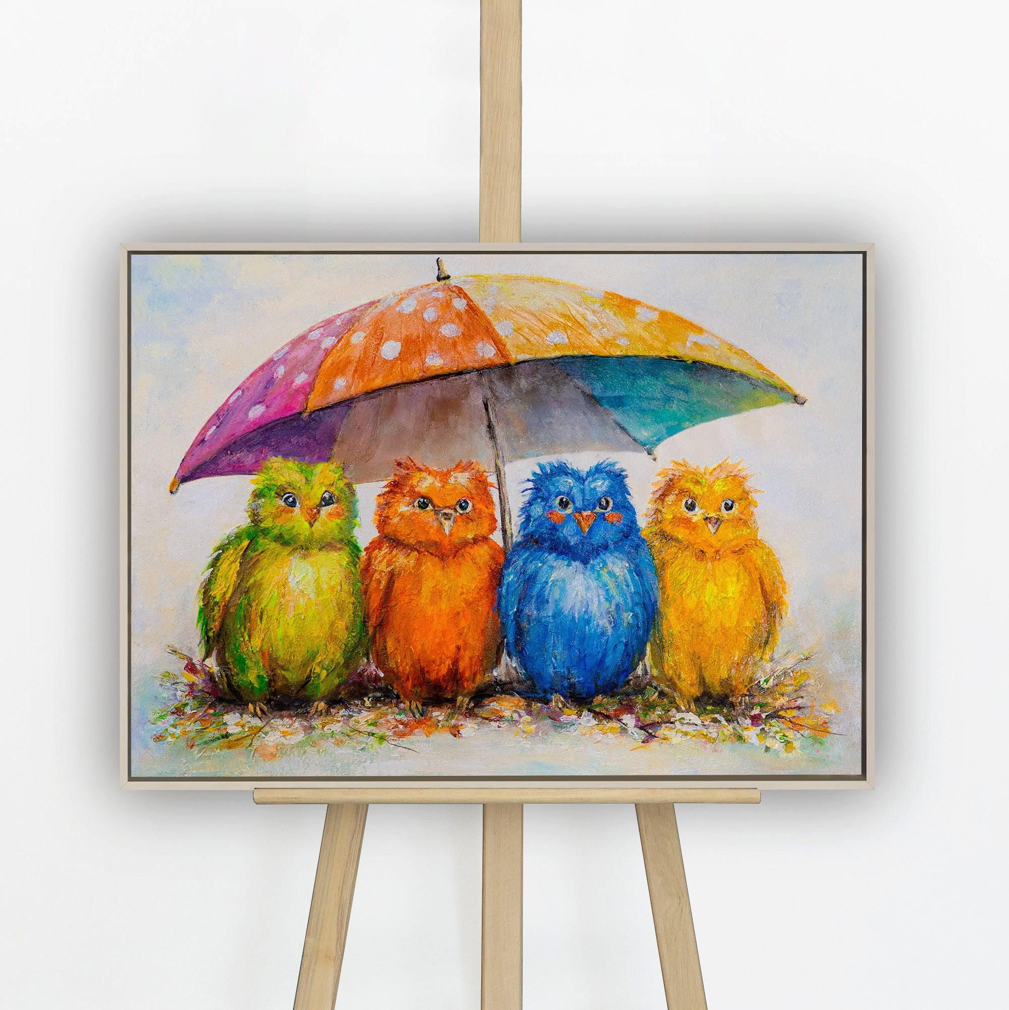 GEMÄLDE Bunte Vögel Schattenfugenrahmen Beige 70x50 cm - Beige, Holz (70/50cm) - YS-art gallery
