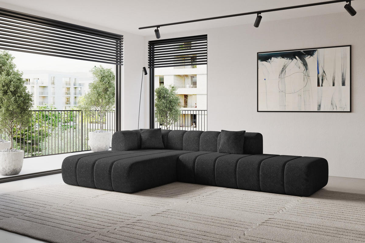 ECKSOFA Ottomane Links BILA-L 289x176x71 Schwarz Chenille - Schwarz, Holzwerkstoff/Kunststoff (176/289cm) - ALTDECOR