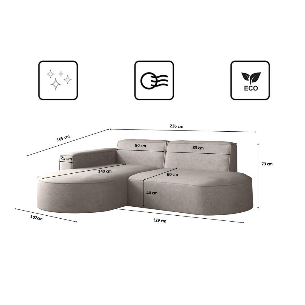 Thumbnail - Kaiser Möbel Ecksofa, Creme, Textil, 3-Sitzer, Füllung: Komfortschaum, L-Form,L-Form, 236x165 cm, Wohnzimmer, Sofas & Co...