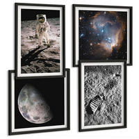 BILDER SET 4er Set - 50x50 cm & 40x60 cm Schwarzer Rahmen - Astronautenfoto vom Mond - Schwarz, Kunststoff (50/50cm) - TULUP
