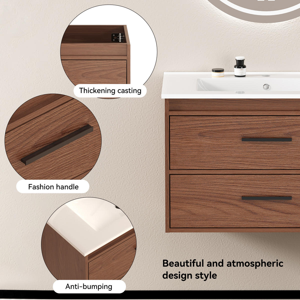 WASCHTISCH Rotbraun 75 cm - Rotbraun, Holz (76/52/46cm) - PANGIVO