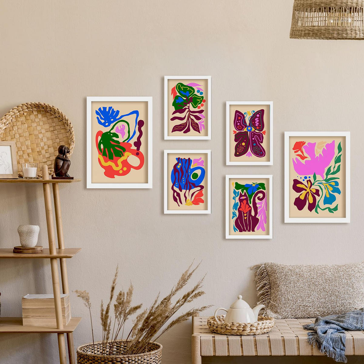 POSTER Set Mit 6 Malerisch 4 In Blume Zusammenfassung Ästhetische Dekorative Gemälde Für Ihr Wohnzimmer, Schlafzimmer, Zuhause A3 & A4 Weißer Rahmen - Weiß, Papier (29/3cm) - Nacnic