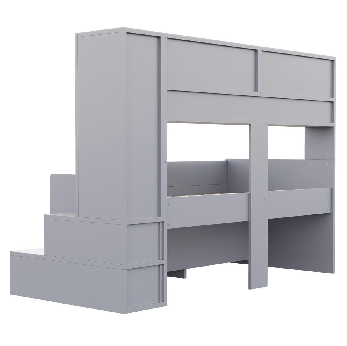 KINDERHOCHBETT 90x200 cm in Grau mit Stauraum, Kleiderschrank und LED-Beleuchtung - Grau, Holz (90/200cm) - IVMEU