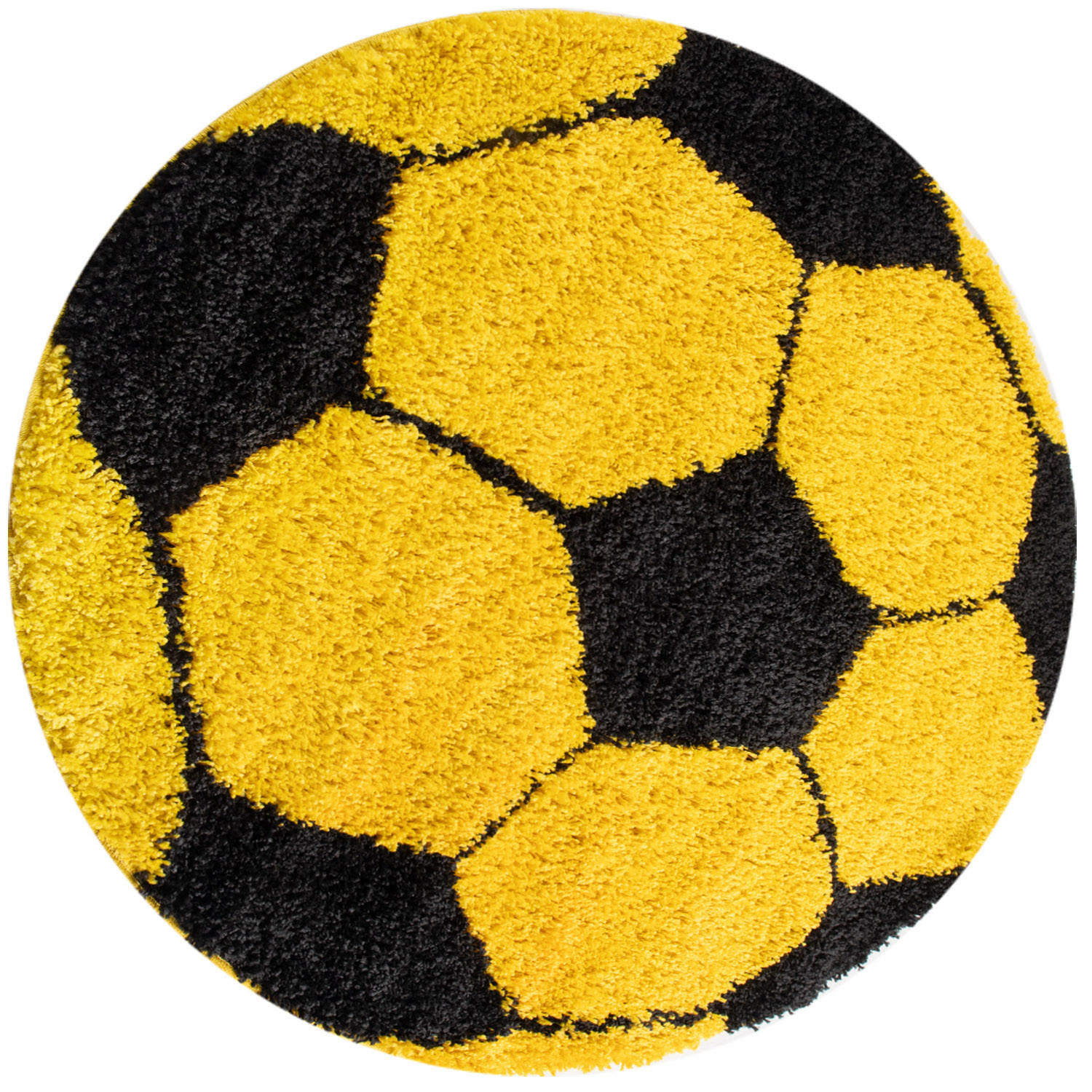 TEPPICH Kinder Hochflor Fußball Motiv Polypropylen Kinderzimmer Gelb Rund 100x100 - Gelb, Textil (100/100cm) - KADIMA DESIGN
