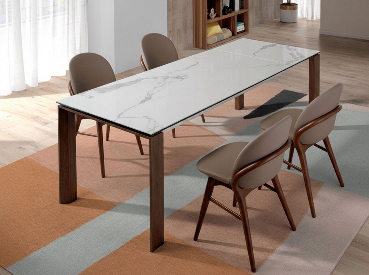 ESSTISCH Ausziehbarer Esstisch Rechteckig porzellanmarmor aus Walnuss 180/90/75 cm - Walnussfarben/Weiß, Stein (90/180/75cm) - ANGEL CERDA