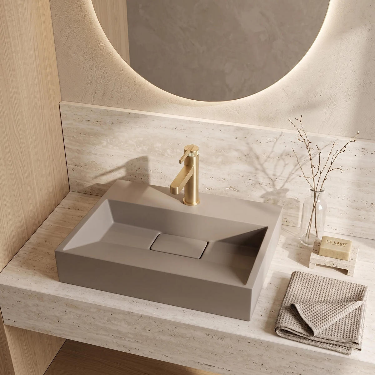 WASCHBECKEN Konglomerat Rea Goya Taupe 50cm - Beige, Keramik (37/14/50cm) - REA