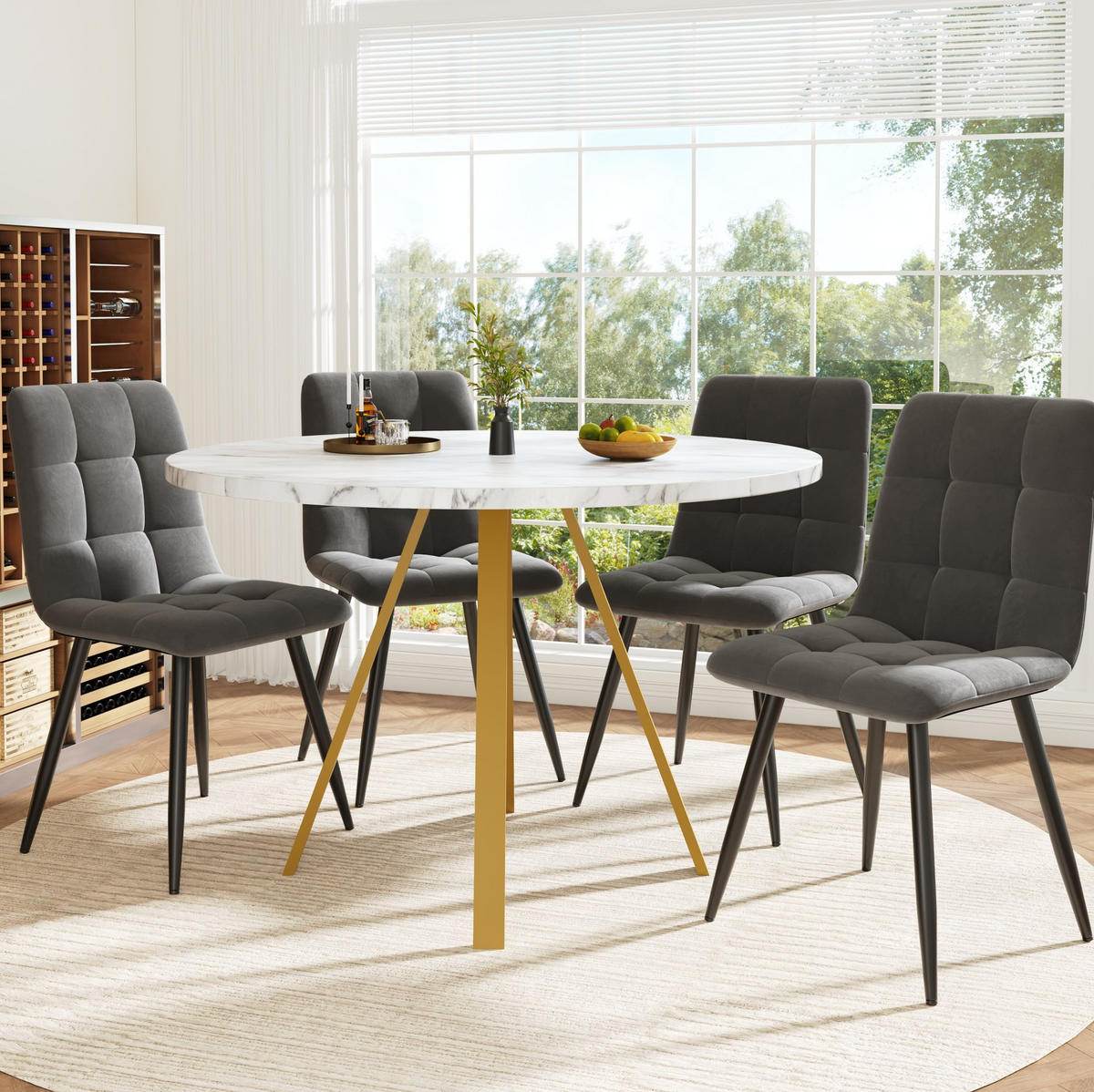 ESSTISCH 80x80x75 cm in Weiß und Gold aus MDF mit weißer Marmoroptik - Weiß, Holzwerkstoff (80/80/75cm) - Modfu