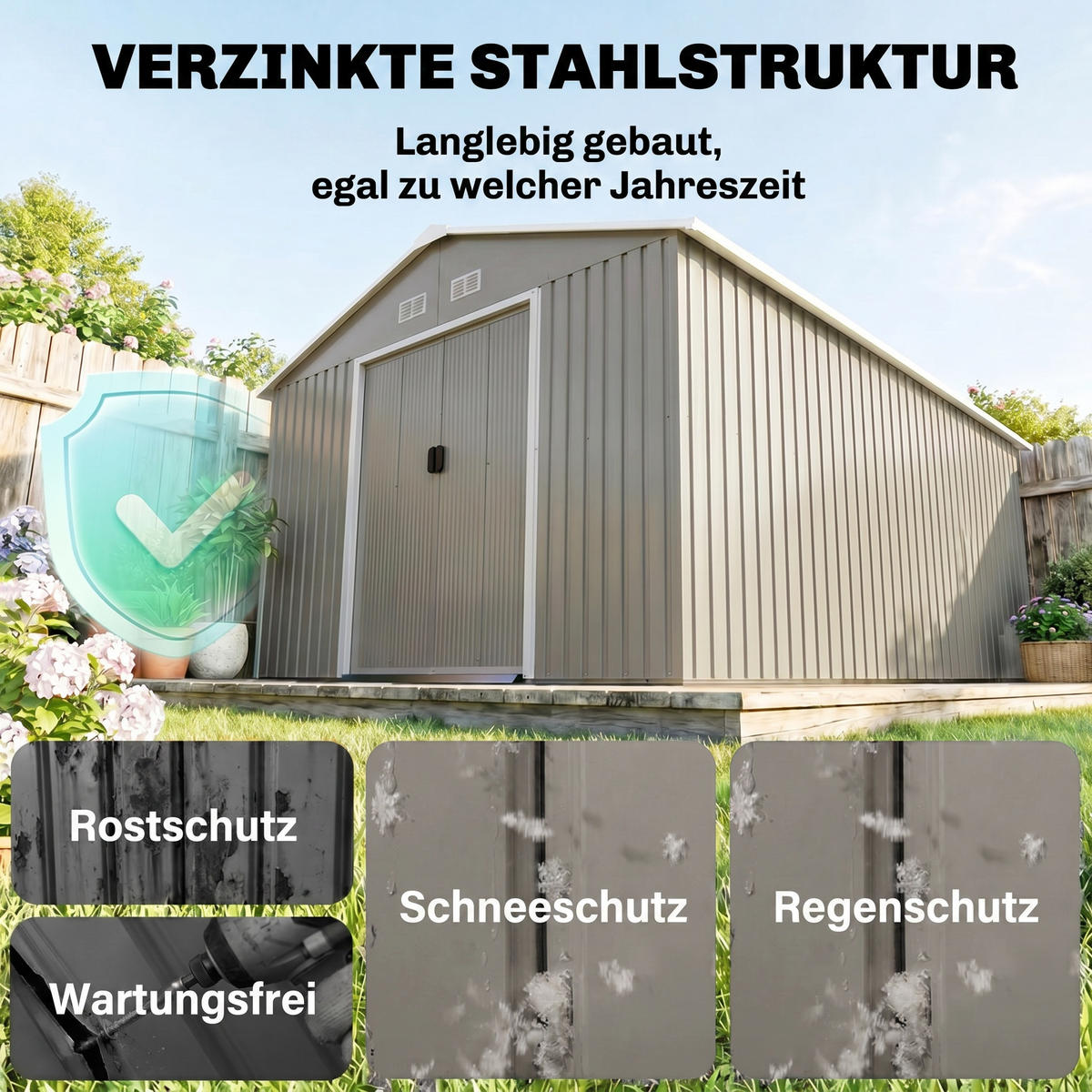 GERÄTESCHUPPEN, Stahl, Schiebetüren, Belüftungsfenster, wetterfest, Hellgrau - Multicolor, Kunststoff (340/200/386cm) - FORIOUS