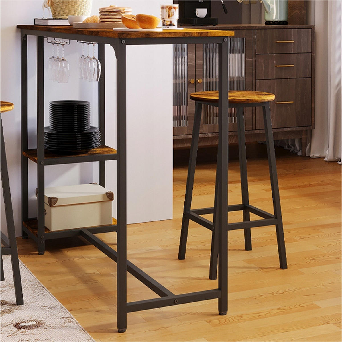 TISCH- und Barhocker-Set, Braun, 40 x 120 x 91 cm - Braun, Holzwerkstoff (120/91/40cm)