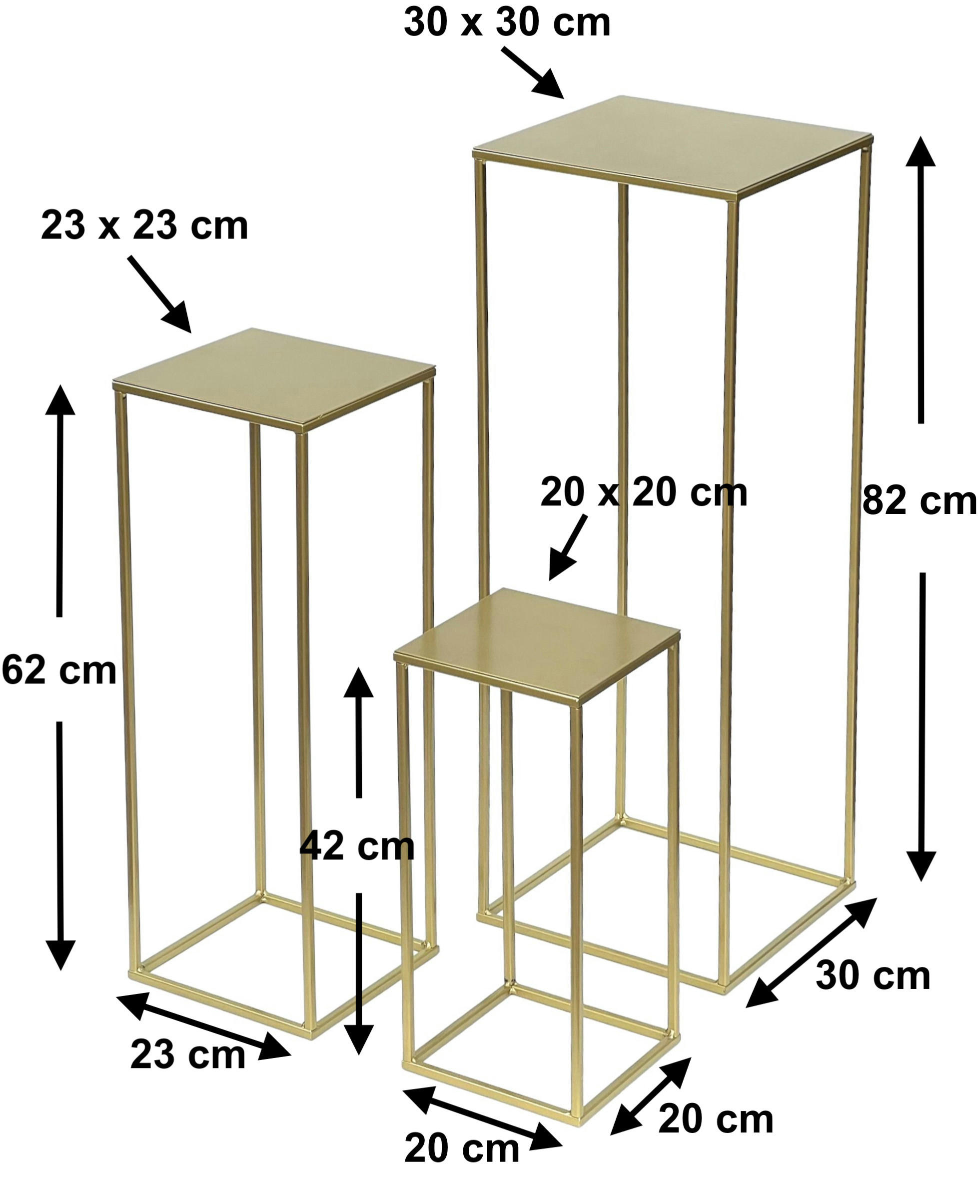 BLUMENHOCKER 3er Set Metall Gold Eckig 96406 - Goldfarben, Metall (30/82/30cm) - DanDiBo