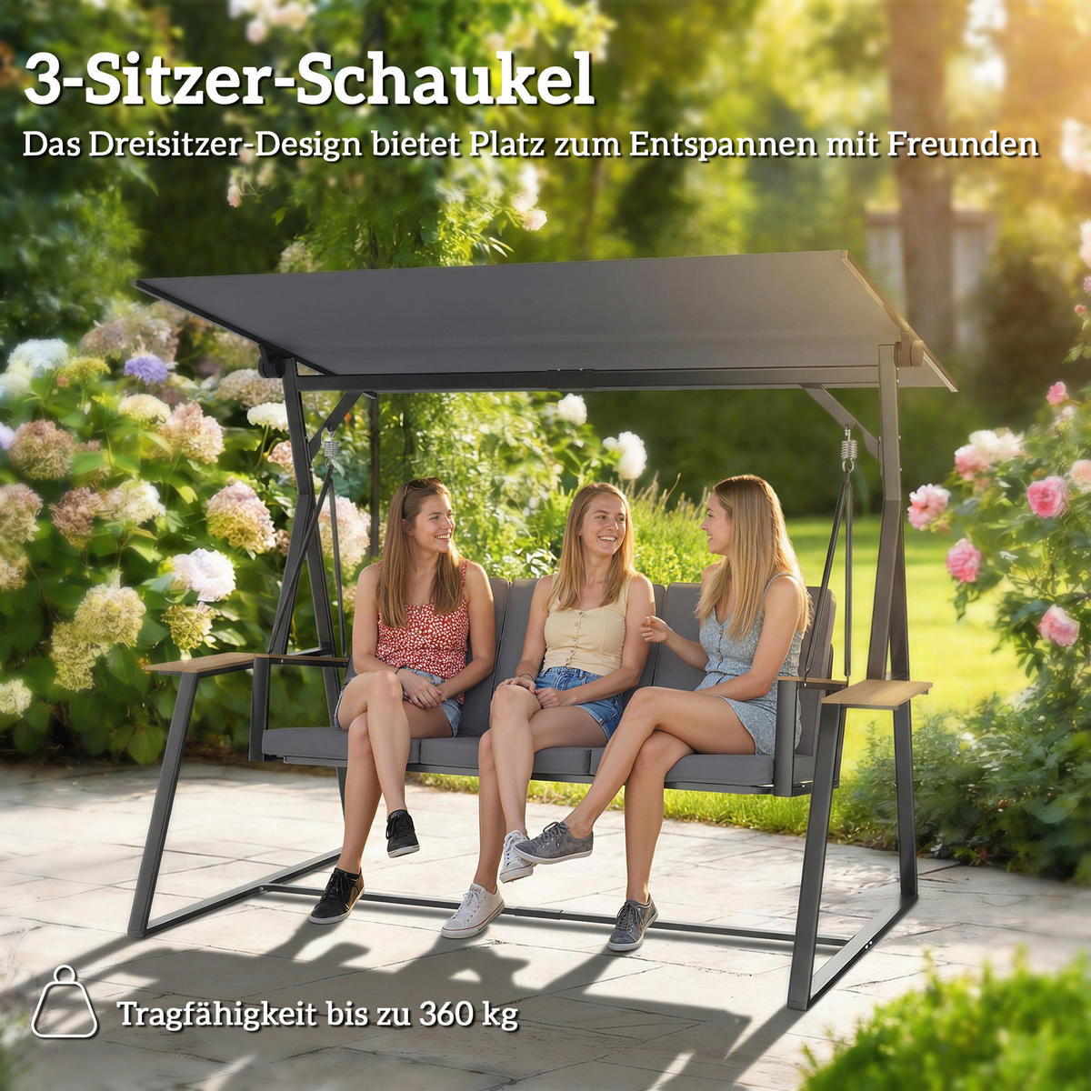 HOLLYWOODSCHAUKEL 3-Sitzer 222/131/175 cm Dunkelgrau - Grau, Textil (131/175/222cm) - Outsunny