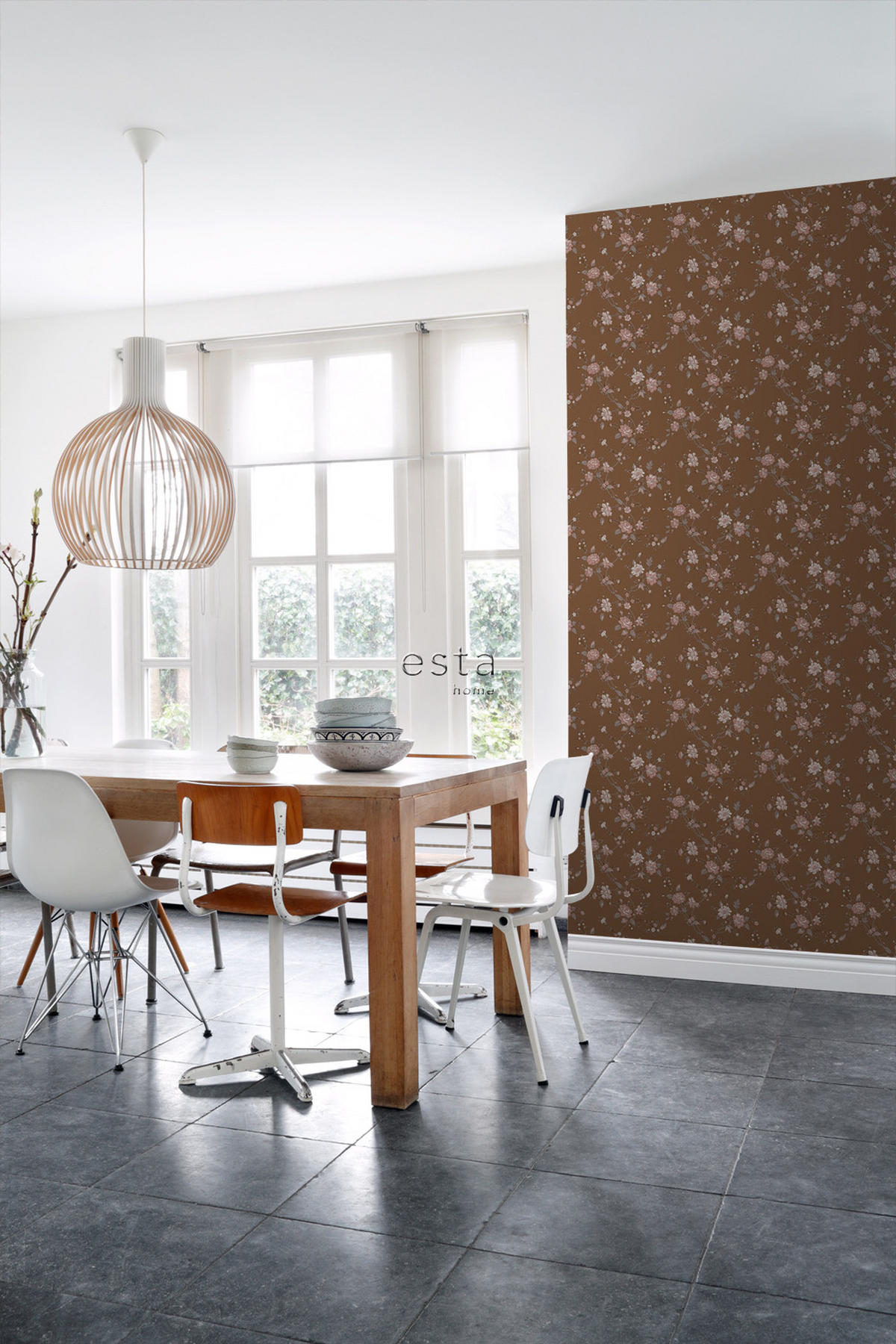 TAPETE Blumen 53 cm x 10.05 m - Braun, Papier (53/1000cm) - ESTAhome