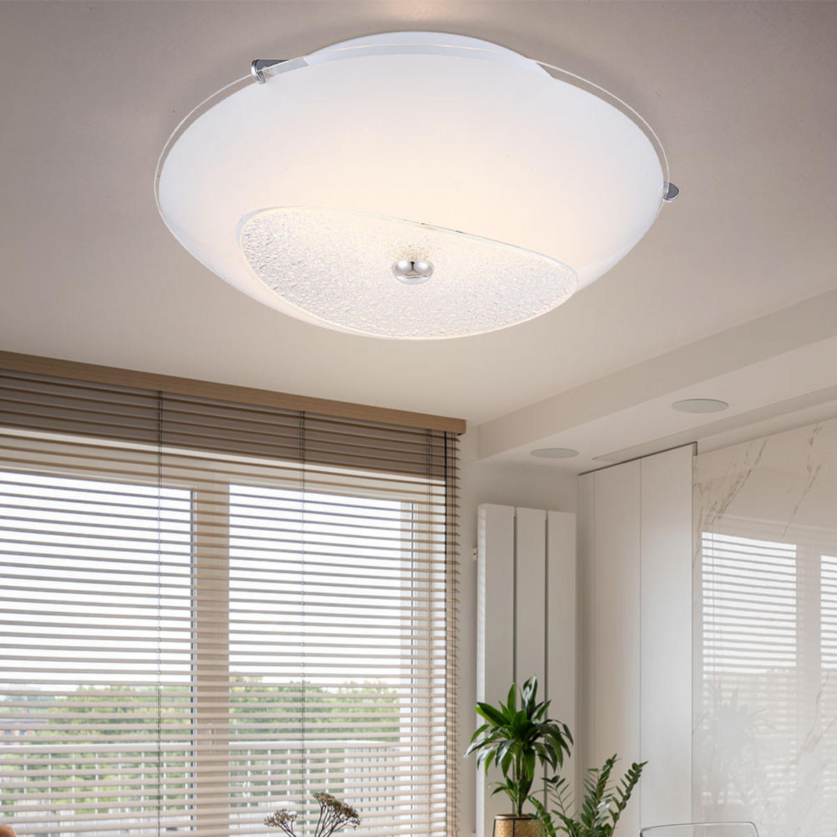 LED DECKENLEUCHTE KESSY Glas Chrom Weiß - Weiß, Glas/Metall (25/25/8cm) - Globo Lighting