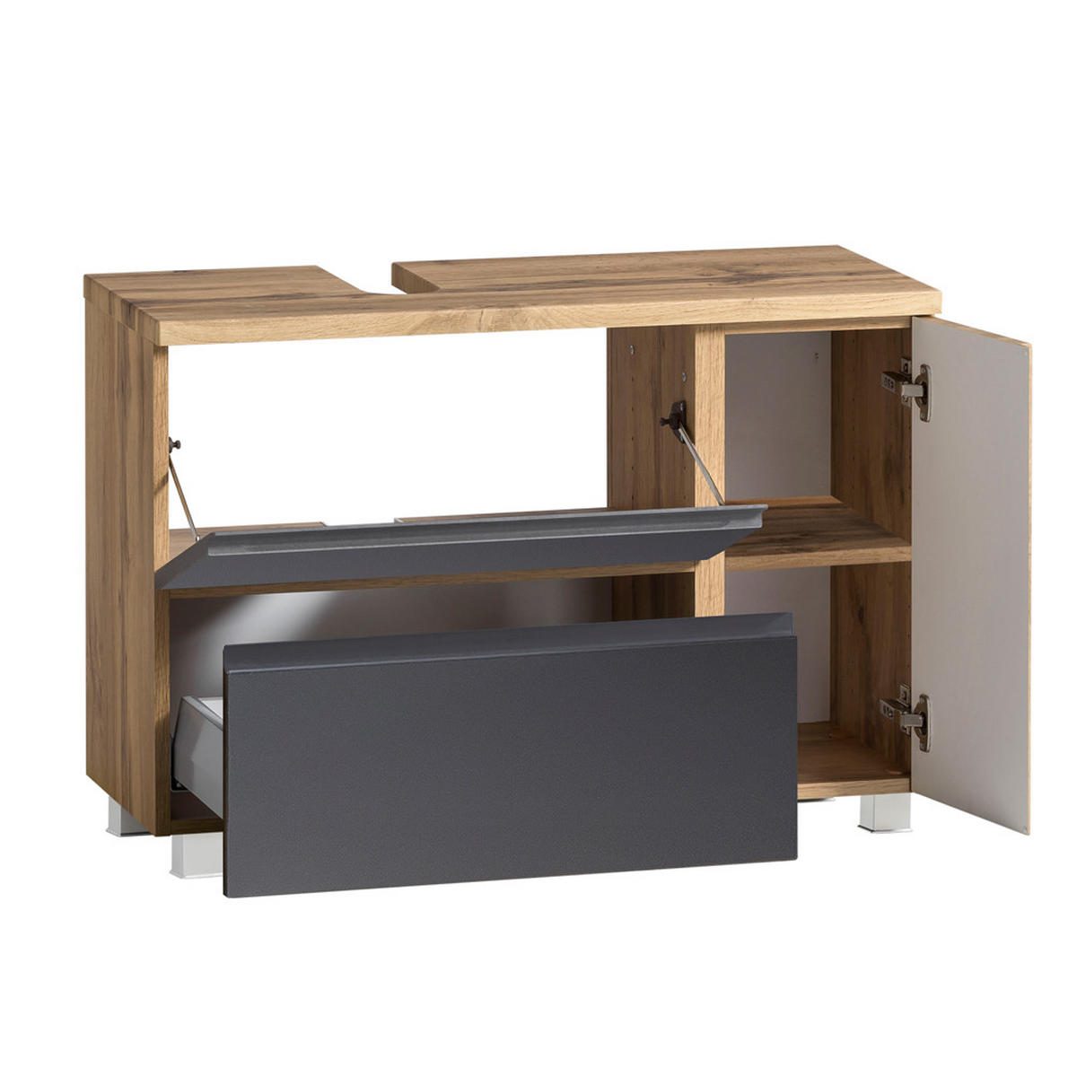 BADMÖBEL-SET Vasto-03 - Grau, Holzwerkstoff (85/200/35cm) - Lomado