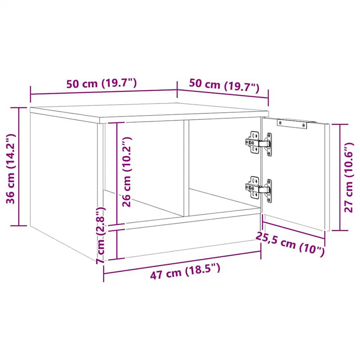 COUCHTISCH Artisan-Eiche 50/50/36 Cm Holzwerkstoff - Braun, Holzwerkstoff (50/50/36cm) - vidaXL