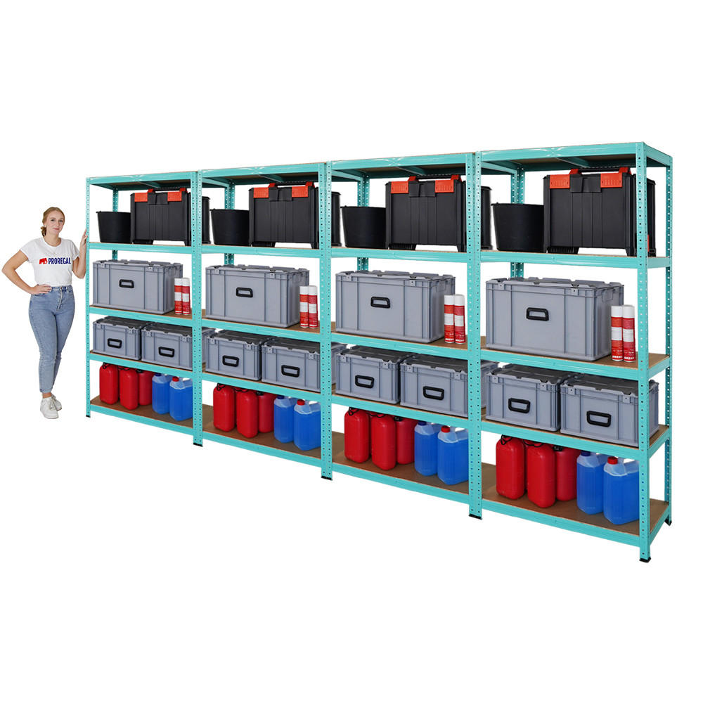 SCHWERLASTREGAL 4er GREEN HULK Set, HxBxT 180x90x40cm, Fachlast 175kg, 5 Ebenen, Grün - Grün, Metall (360/180/40cm) - PROREGAL