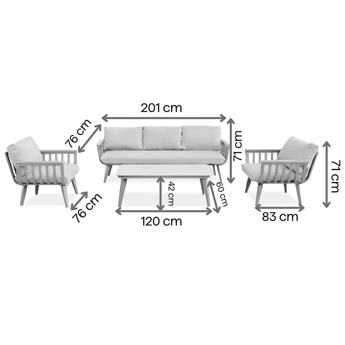 GARTENSET Nova mit Sofas Sessel und Kaffeetisch, für 5 Personen, Metallbeine, Grau - Grau, Metall - Beautysofa