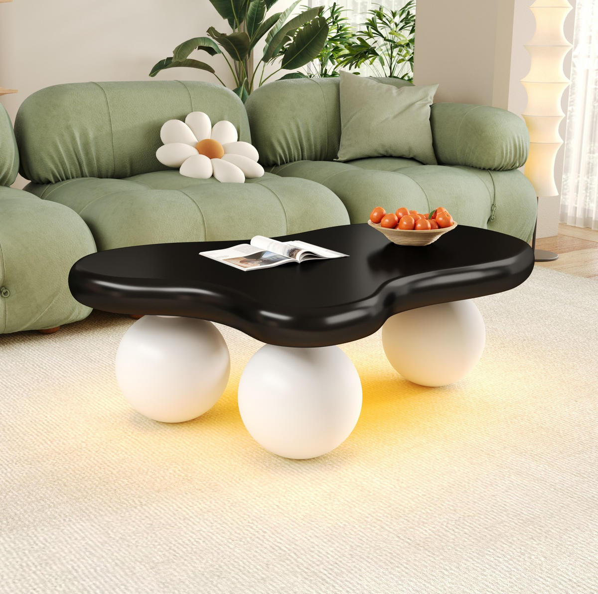 KLUB stolić Cloud 95/62,5/32 cm, MDF, crno-bijeli s LED rasvjetom - crna, drvni materijal (95/62.5/32cm) - Flora Grace