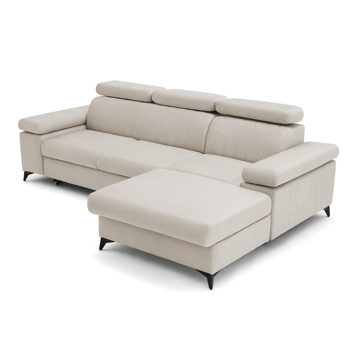 ECKSOFA FELIX L Rechts mit Schlaffunktion Velours Creme - Creme/Schwarz, Holz/Textil (176/257cm) - Muffo
