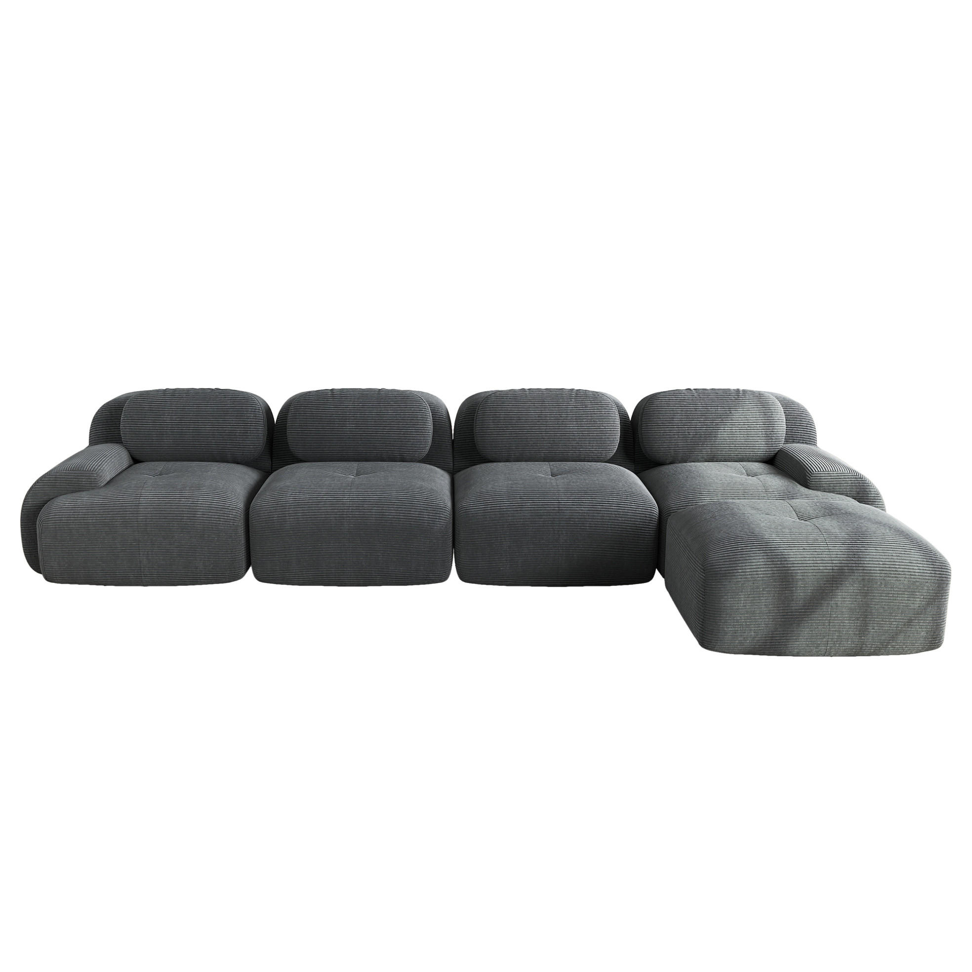 ECKSOFA modular rahmenlos mit Chaiselongue, 32D-Hochdichteschaum, Cordstoff und montagefreier Nutzung, Grau - Grau, Textil (388/178cm) - Redom