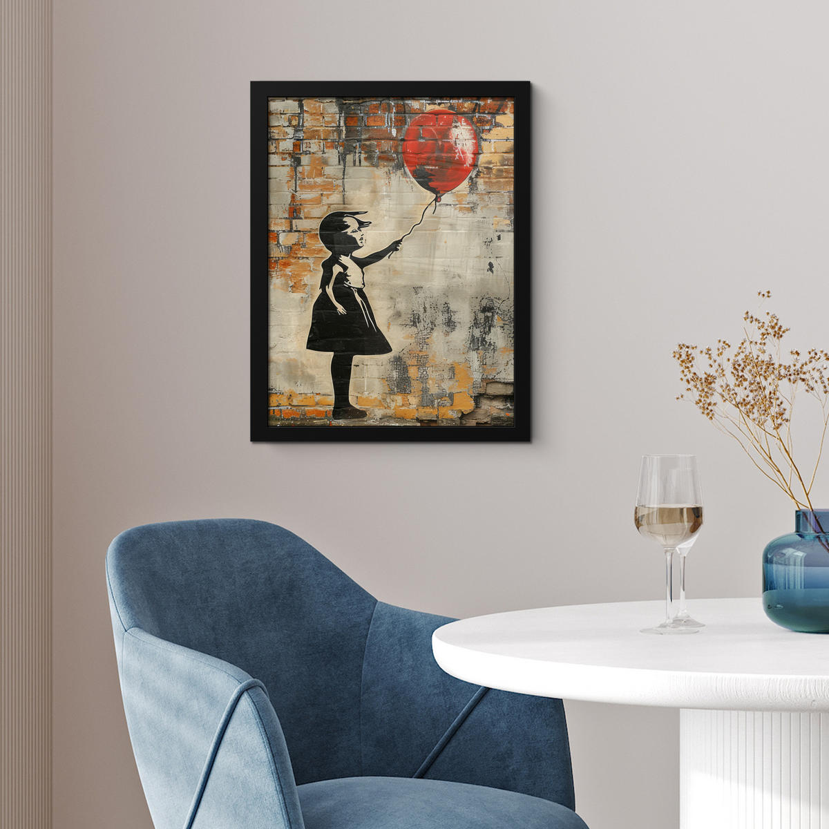 GERAHMTES BILD Graffiti - Banksy - Mädchen - Straßenkunst 30x40 cm - Sandfarben, Papier (30/40cm) - MuchoWow