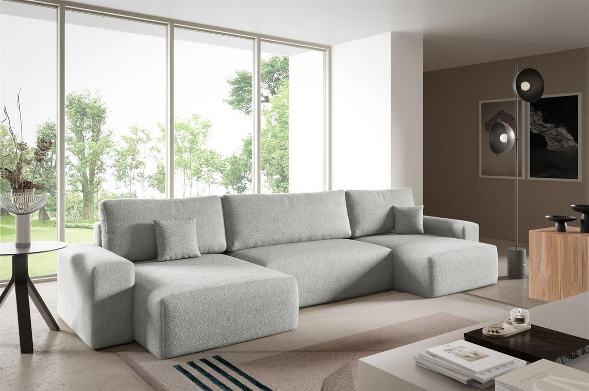 WOHNLANDSCHAFT Arona - Hellgrau, Holzwerkstoff/Textil (398/70/148cm) - Fun Möbel