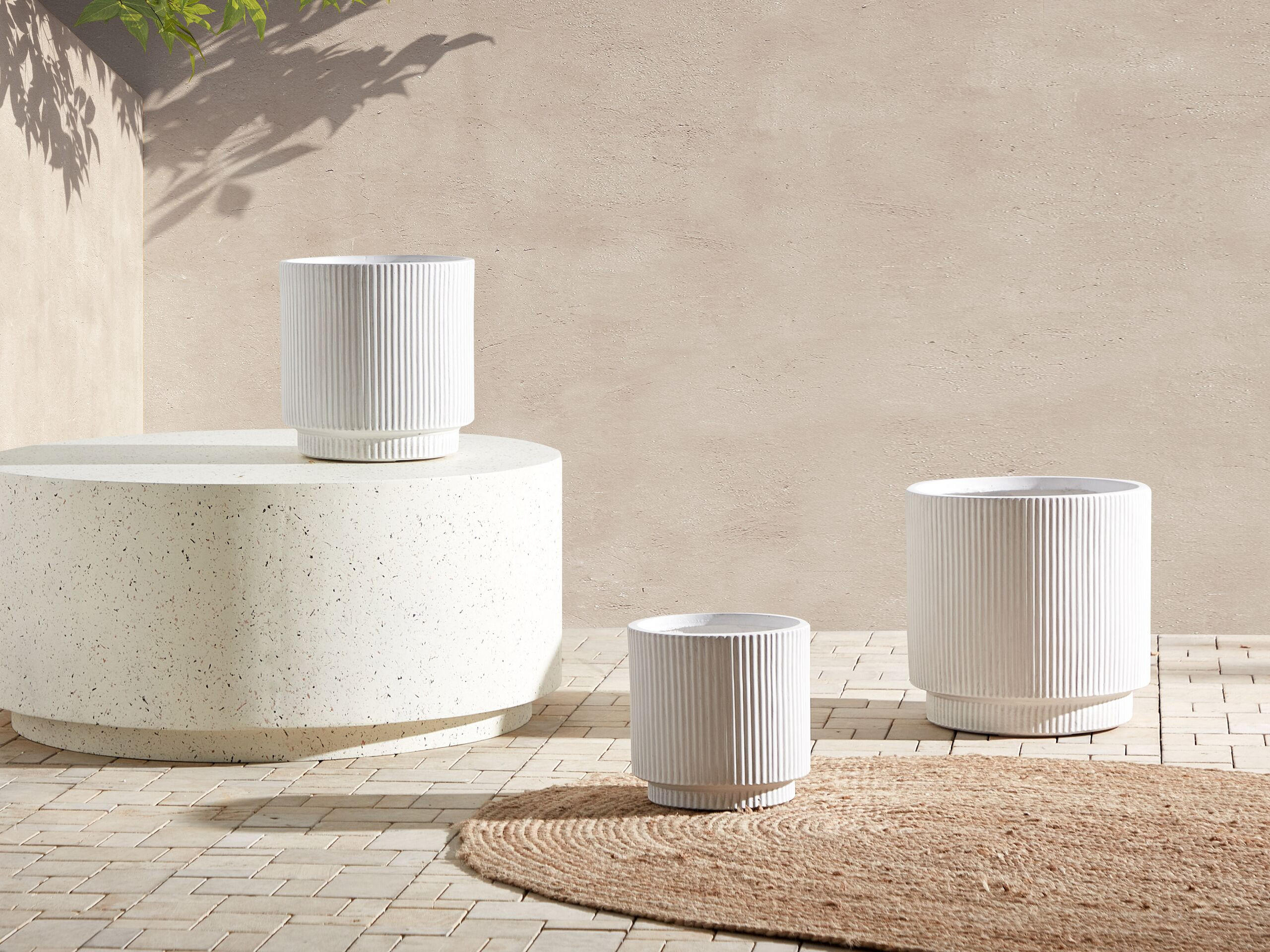 Thumbnail - Beliani Blumentopf, Weiß, Naturmaterialien, 24 cm, Dekoration, Blumen & Zubehör, Übertöpfe