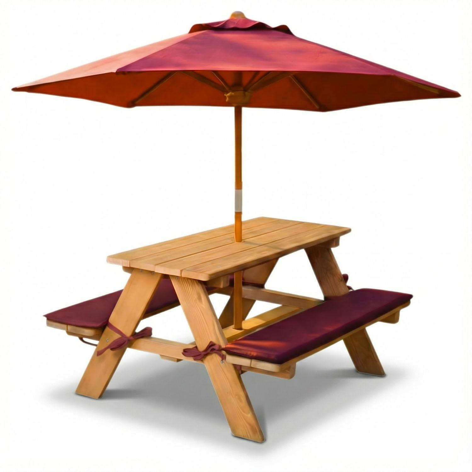 KINDERSITZGRUPPE GARTEN Holz mit Sitzauflagen + Sonnenschirm Farbe Natur 89/79/50 cm - Naturfarben, Holz (79/50/89cm) - Coemo