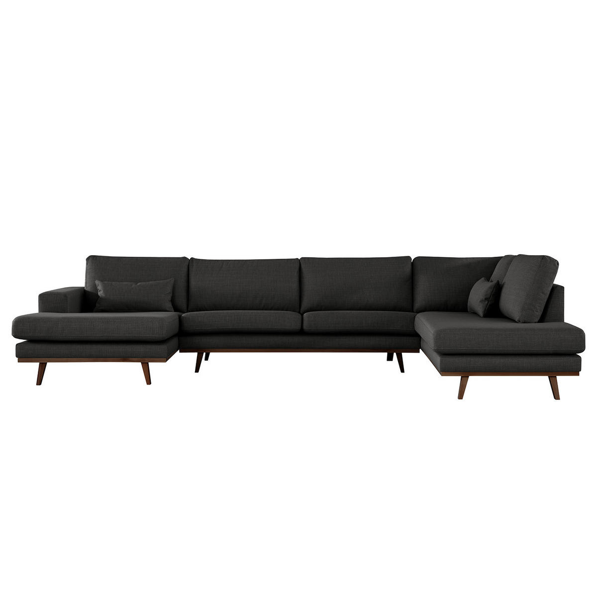 WOHNLANDSCHAFT mit Longchair - Buchefarben/Schwarz, Textil (371/81/219cm) - home24