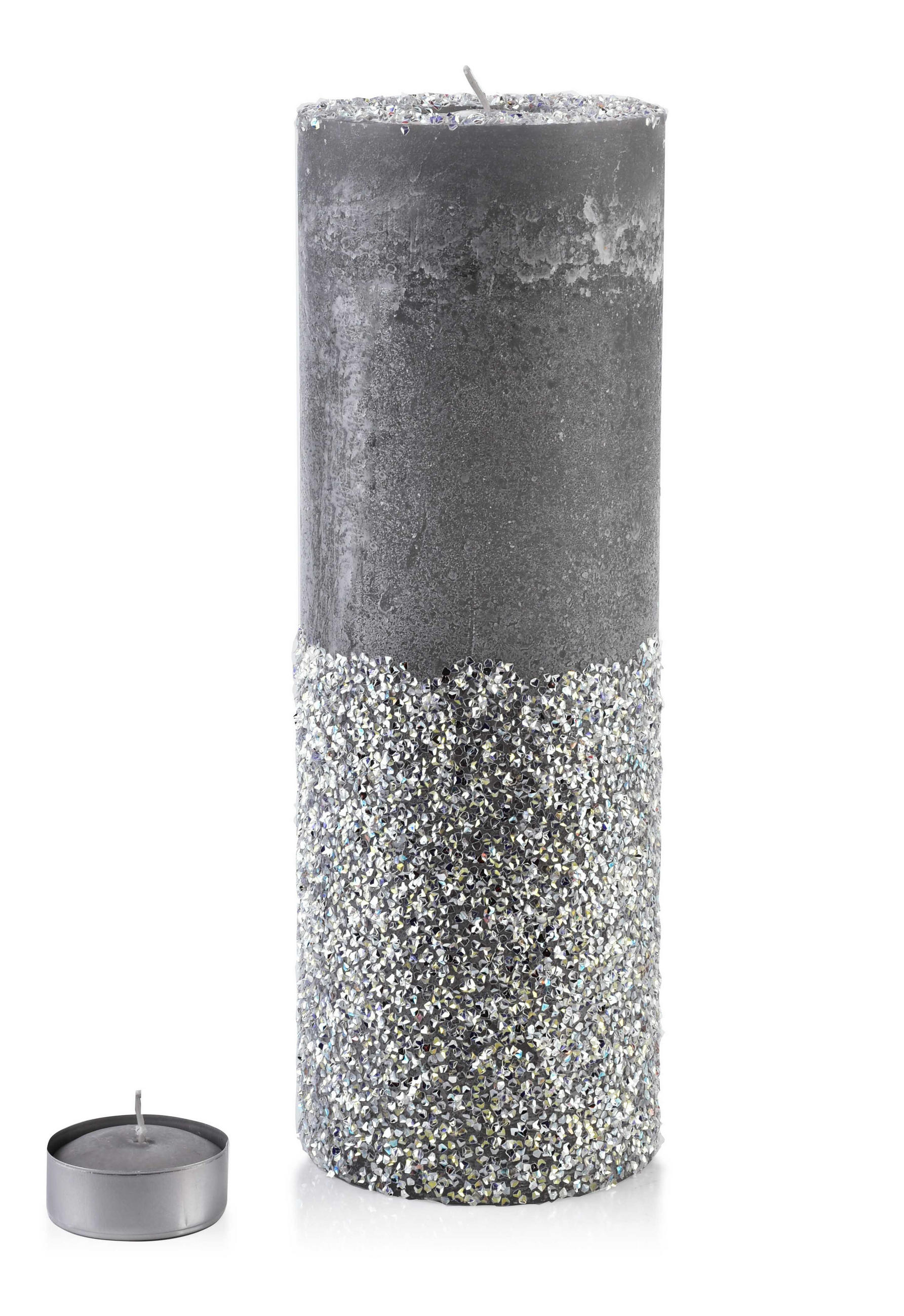 TEELICHTHALTER mit Teelight Basic Grau 12/12/35 cm Naturmaterial - Grau, Naturmaterialien (35cm) - Mondex