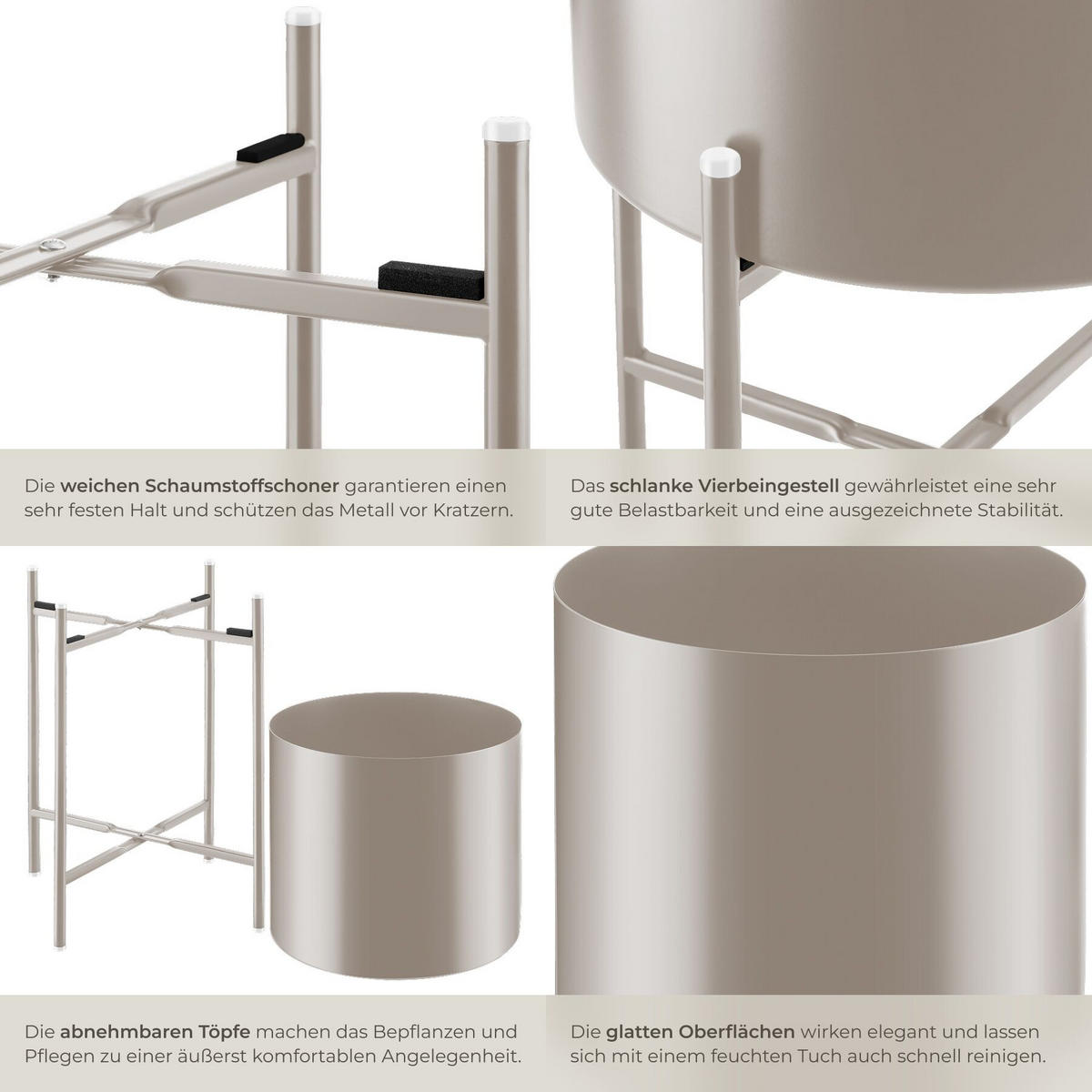PFLANZENSTÄNDER 2er Set Mine, Anti-Rutsch-Pads, Belastbarkeit je 20 kg, taupe - Taupe, Metall (31/56/31cm) - tectake