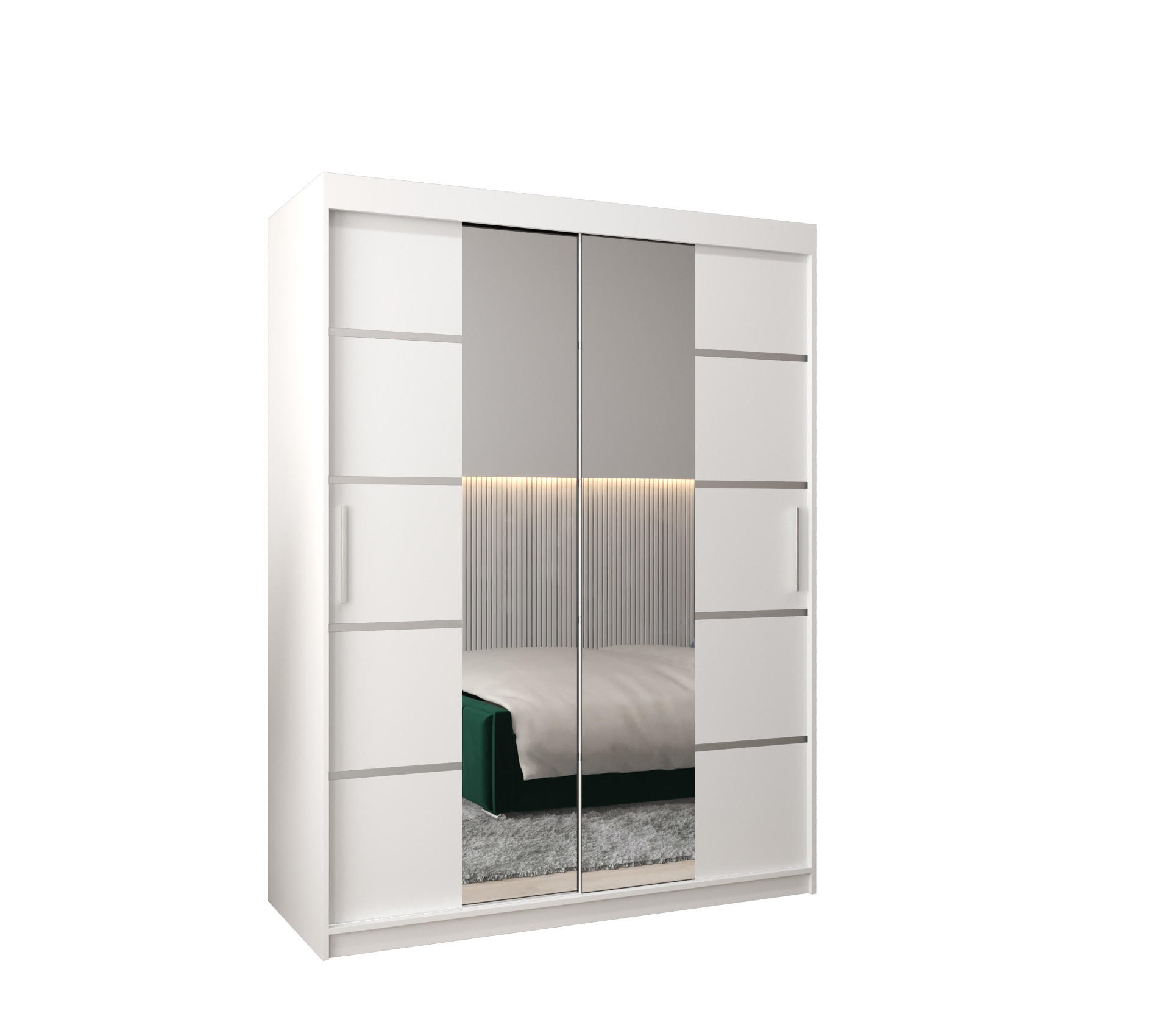 Abiks Möbel Schwebetürenschrank Weiß, Silber 150x200x62 cm