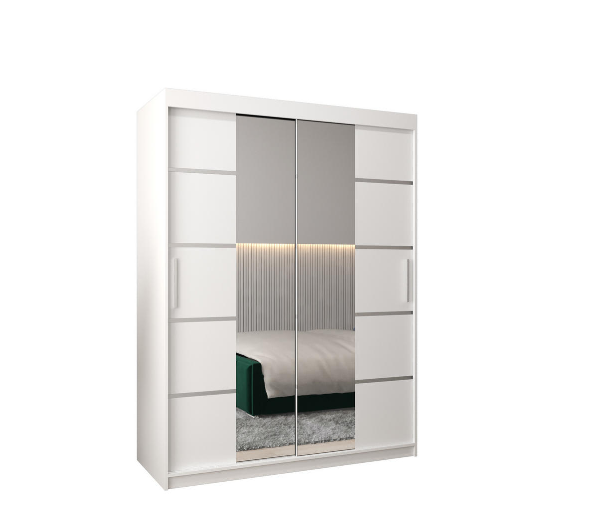 SCHWEBETÜRENSCHRANK 200/150/62 2-türig - Silberfarben/Weiß, Holz/Kunststoff (150/200/62cm) - MÖBEL KRYSPOL