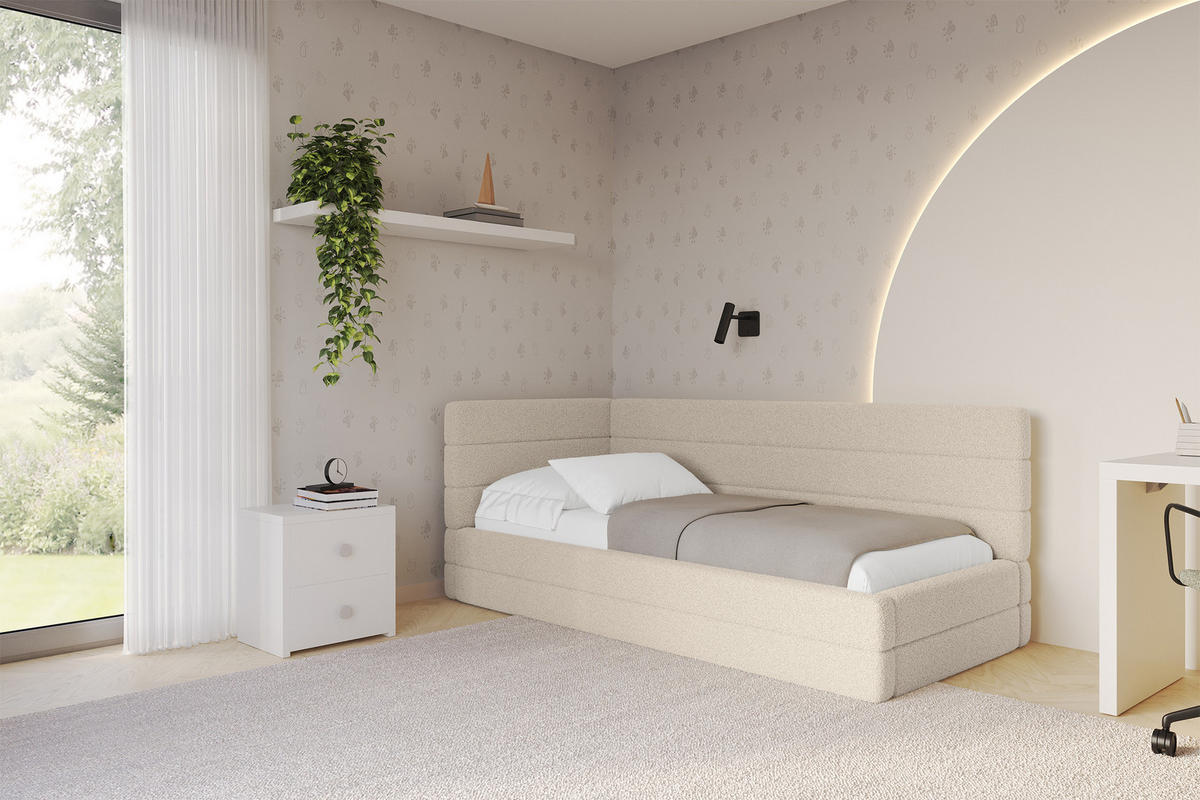 EINZELLBETT Jugendbett mit Bettkasten, Rechts - BEMY 80x200 Dunkelbeige - Taupe, Holzwerkstoff/Textil (80/200cm) - ALTDECOR
