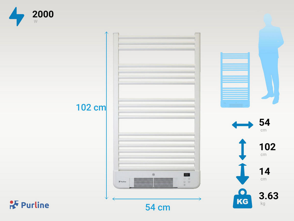 HANDTUCHTROCKNER Weiß mit Elektrosystem und Wandhalterung 2000 W - Weiß, Metall (54/102/14cm) - Purline