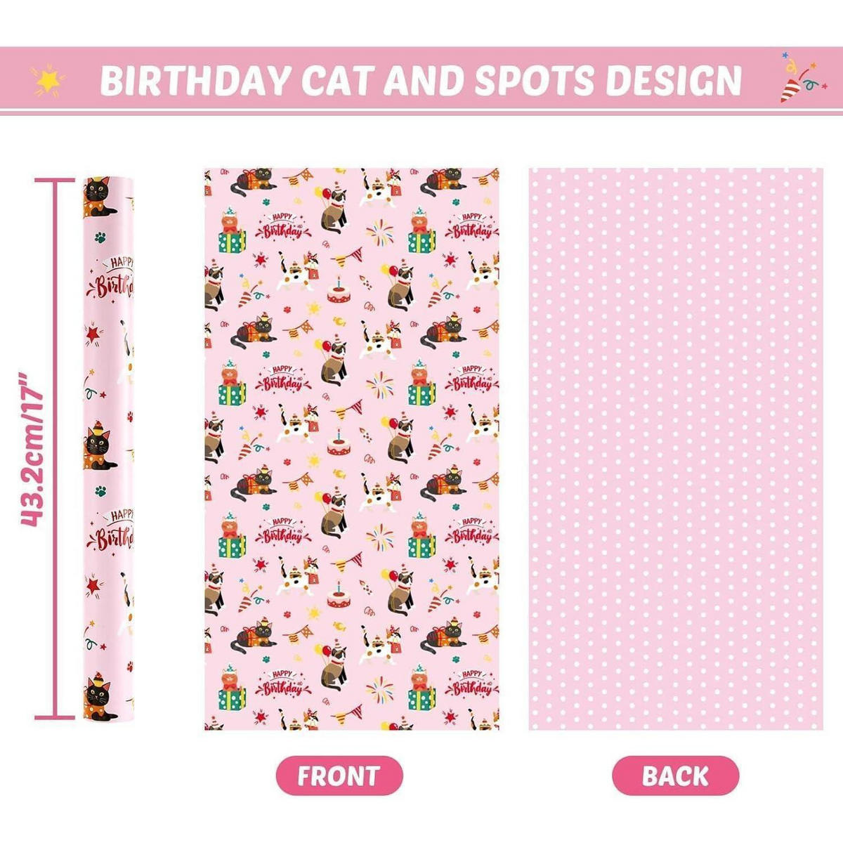 GESCHENKPAPIER Katzen 43 cm x 10 m - Rosa, Papier (43/0.1/1000cm)