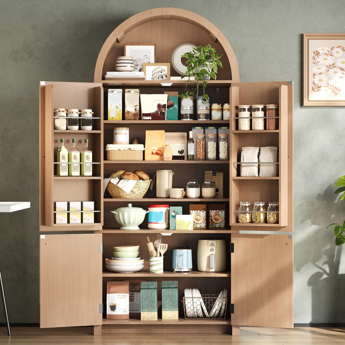 MEHRZWECKSCHRANK mit Bogendesign (mit Vintage-Charme) Natur - Naturfarben, Holzwerkstoff (80/180/40cm) - EVRYAE