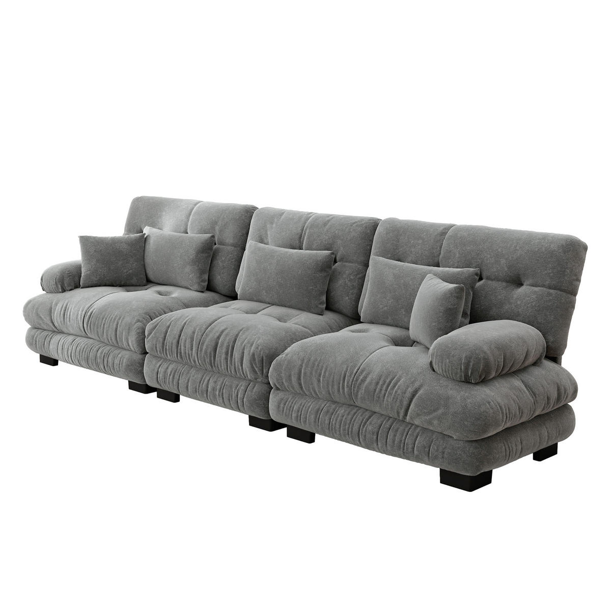 Sofa Stoff – 3-Sitzer mit Kissen - Grau, Holzwerkstoff/Textil (313/81/77cm) - Urban Meuble