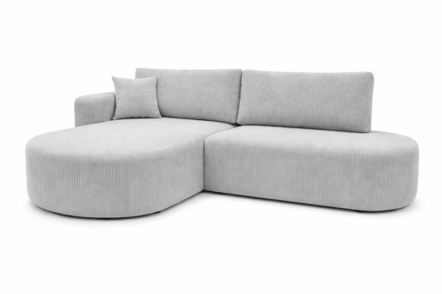 Kaiser Möbel ROHOVÁ SEDAČKA s funkcí spaní a úložným prostorem, manšestrová tkanina Poso, Světle šedá, Levá strana, ROUND ONE OPEN XL